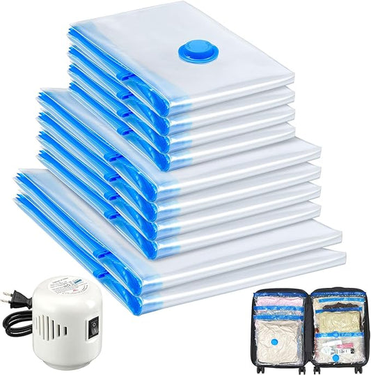 10 Pack Travel Vacuum Storage Bags With Electric Pump, Vacuum Seal Bags for Clothing, Vacuum Sealer Bags for Luggage, Travel Essentials-NeatNest