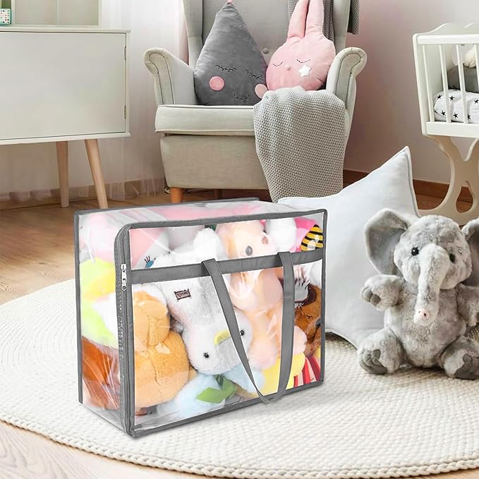 Budding Joy Clear Zippered Storage Bags for Clothes,40L Closet Organizers and Storage Containers Vinyl Moving Bag for Bedding, Linen, Blankets, Comforters, Clothing & Toys, Grey, 2 Pack-NeatNest