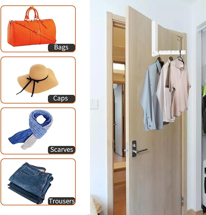 2 Pack Over The Door Drying Rack,Foldable Over Door Hooks Hanger Laundry Hanging Coat Rack with 6 Groves,Clothing Hanger Hook for Towel,Coat,Bag and Robe(White)-NeatNest