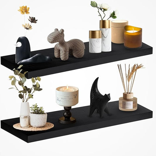Floating Shelves 15.7in for Wall Black Solid Wood Floating Shelves Bathroom Floating Shelf for Bedroom Kitchen Living Room-NeatNest
