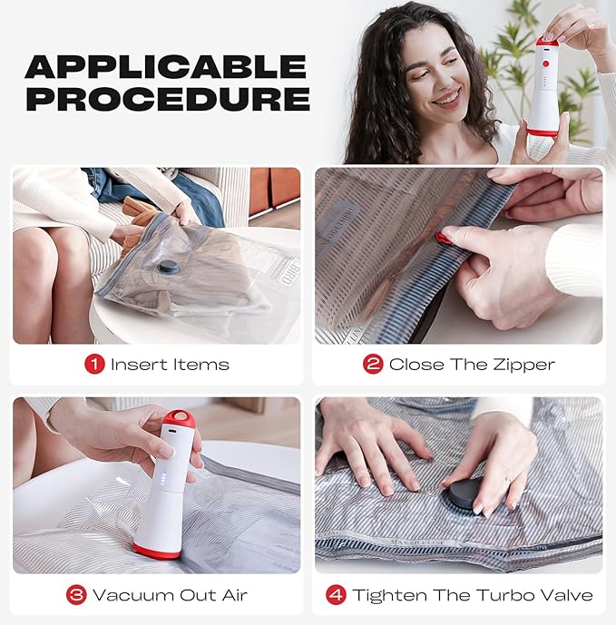 Travel Vacuum Storage Bags with Rechargeable USB Pump, 15 Pack Carry-On Size Compression Packing Bags for Luggage and Suitcase, Space Saver for Clothes and Clothing Travel-NeatNest