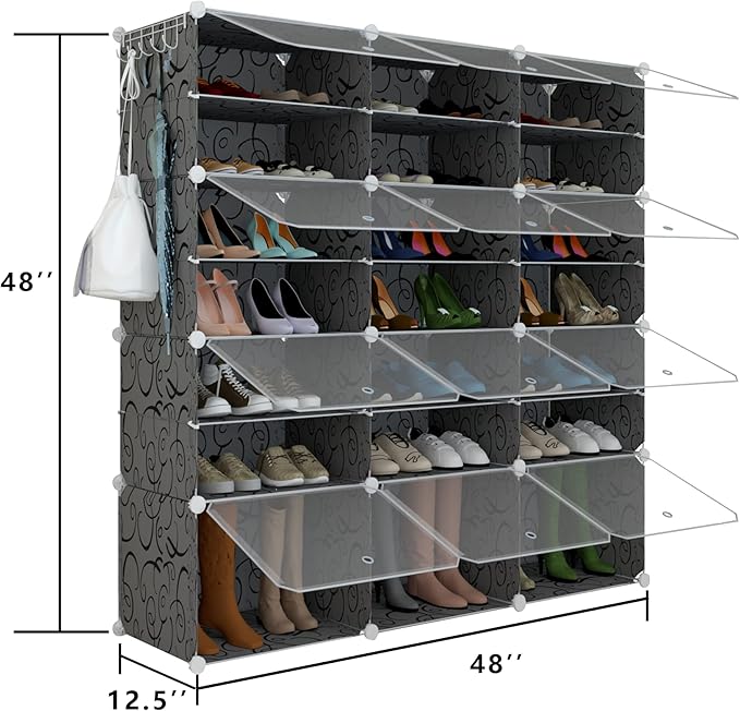 Shoe Rack Organizer, 48 Pair Shoe Storage Cabinet with Door Expandable Plastic Shoe Shelves for Closet,Heels,Boots,Slippers,8 Tier-NeatNest