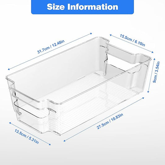 Clear Refrigerator Storage Bins, 8-Piece Set, Stackable Kitchen Organizer Containers for Fridge and Pantry (Clear 8 Pack-12.4"*6.1"*3.4")-NeatNest