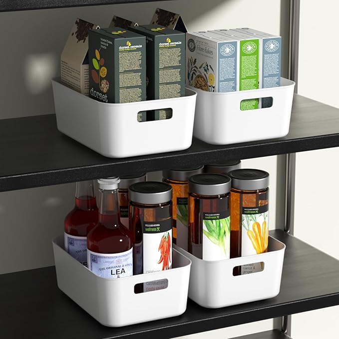 12 Packs Plastic Pantry Organizing Bins, Cupboard Organization Box, White