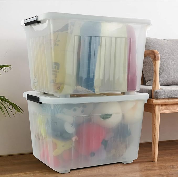 Bringer 70 Qt Latching Plastic Storage Containers with Lids, Clear Large Storage Box with Wheels-NeatNest