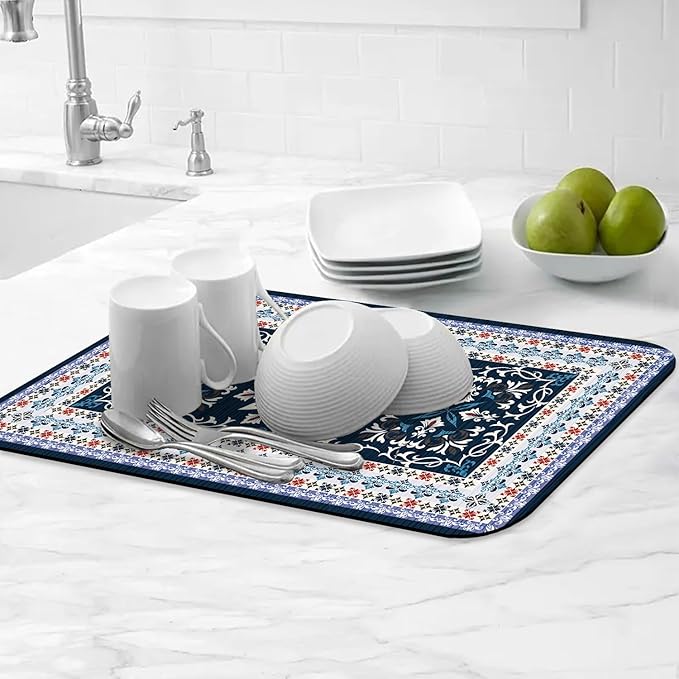 Boho Geometric Rug Dish Drying Mats Super Absorbent Dish Drainer Rack Pad Non-Slip Drying Mat for Kitchen Counter, 20"x12"-NeatNest