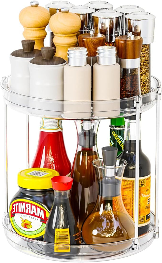 2 Tier Lazy Susan Turntable for Cabinet,Countertop,Pantry,9.5"W Spinning Seasoning Organizer,Double Rotating Kitchen Spice Rack Organizer and Condiments,Medicine,Vitamin Bottle Organizer Carousels,1Pc-NeatNest