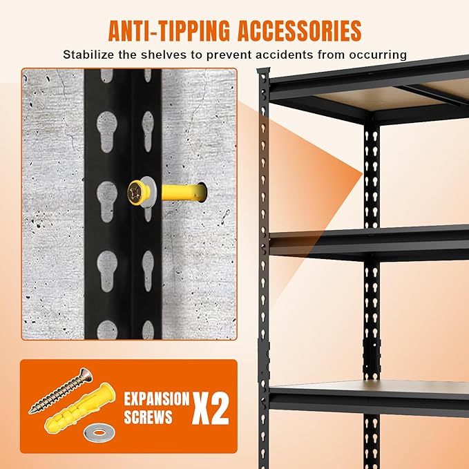 BIG RED Storage Shelving Unit, 5-Tier Adjustable, Heavy Duty Metal Garage Shelves/Utility Rack for Kitchen, Pantry, Basement, Bathroom, Laundry - 3,000lb Capacity, Black, 72" H x 48" W x 24" D-NeatNest