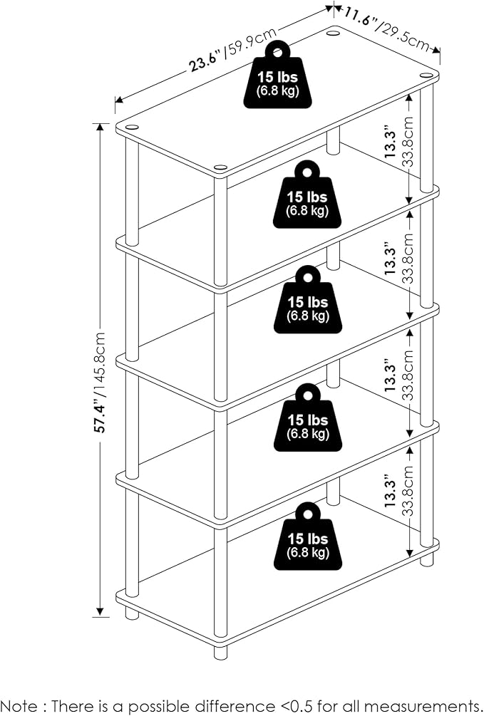 Furinno Turn-N-Tube 5-Tier Multipurpose Shelf Display Rack, Amber Pine/Black-NeatNest