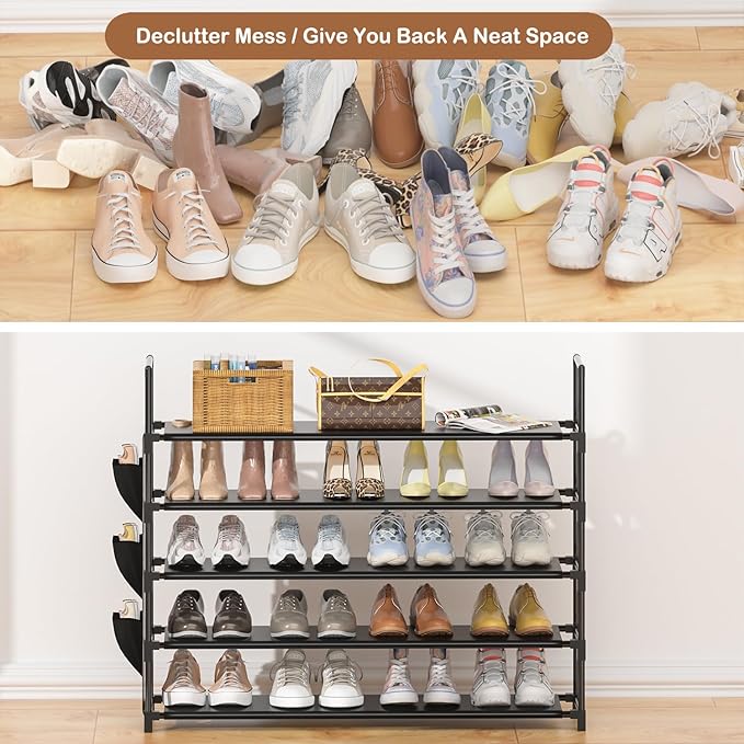 Shoe Rack 5 Tier Shoe Organizer Storage 20-25 Pairs Shoes Rack for Closet Shoes Rack Organizer Entryway Shoe Holder Space Saving Shoe Shelf Shoe Stand Large Tall Shoes Tower Garage Door-NeatNest