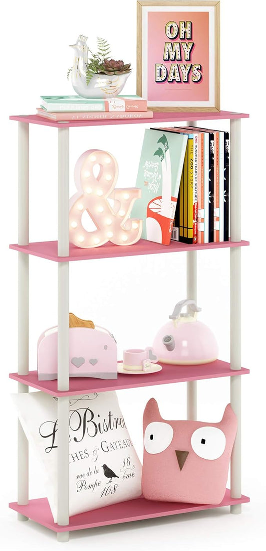Furinno Turn-N-Tube 4-Tier Multipurpose Shelf Display Rack, Round Tubes, Pink/White-NeatNest