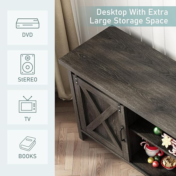 58" Farmhouse TV Stands for 55 60 70 inch TV w/Adjustable Shelves,Sliding Barn Door.Wooden Entertainment Center,TV Console Cabinet with Storage for Bedroom Living Room(Dark Grey)-NeatNest