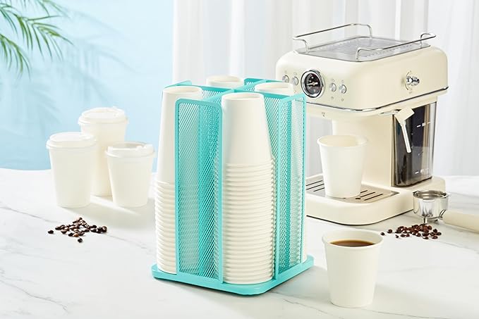 Annova Paper Cup and Lid Holder Plastic Cup Storage Organizer, 360°Rotating Coffee Cup Dispenser with 4 Compartments, Multifunctional Cup Storage Rack for Home, Office, Bar, Coffee Shop (Turquoise)-NeatNest
