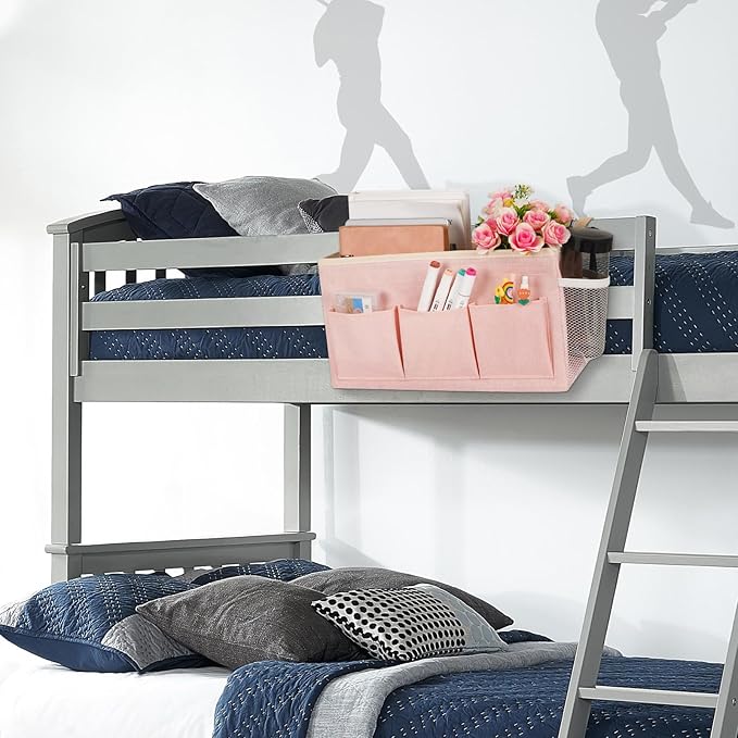 Bedside Storage Caddy/Bedside Hanging Storage Bag for Headboards Bunk Beds Dorm Rooms Book Phone Magazine Holder (New Pink)-NeatNest