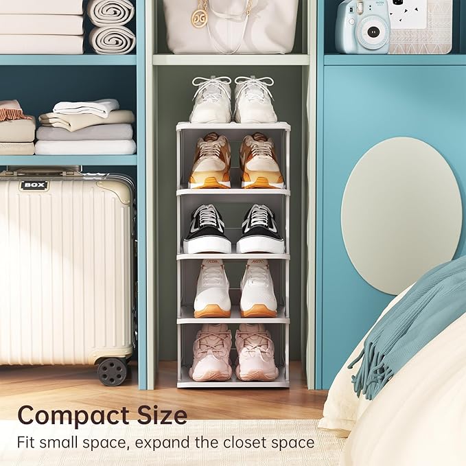 HAIXIN Shoe Rack for Closet - Stackable Shoe Organizer for Closet, Space-Saving Narrow Shoe Rack for Front Door Entrance, Grey-NeatNest