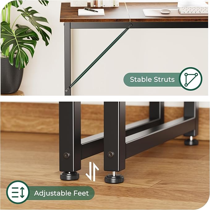 Huuger Computer Desk, 80 Inch Office Desk, Gaming Desk with Storage, Writing Desk Work Desk for Home Office, Study, Long Simple Desk, Large Legroom, Metal Frame, Rustic Brown-NeatNest