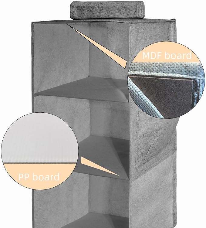 2 Packs Hanging Closet Organizer 5-Shelf Hanging Shelves Collapsible Hanging Storage Shelf for Bedroom College Dorm Pantry Camper RV, Grey-NeatNest
