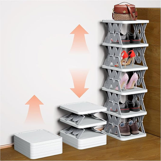 Shoe Rack, 6 Tier Small Shoe Organizer Without Assembly, Foldable Shoe Rack for Entryway, Front Door Entrance, Bedroom, Small Spaces, White-NeatNest
