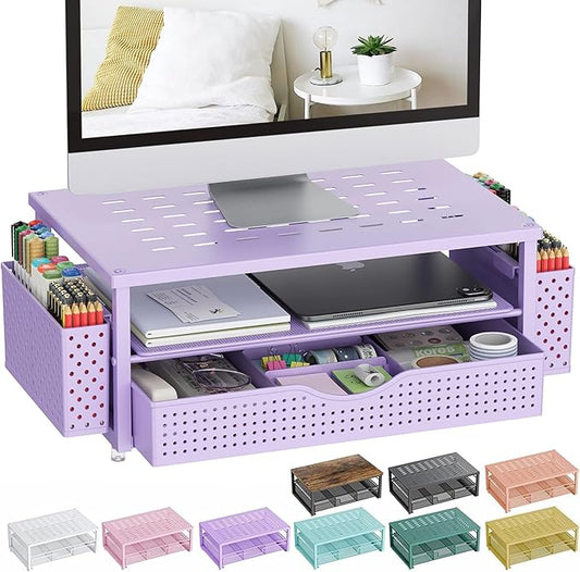 gianotter Desk Organizers and Accessories, Monitor Stand with Drawer and 2 Pen Holder, Purple Desk Accessories, Computer Stand Suitable for Offices and Dormitories (Purple)-NeatNest