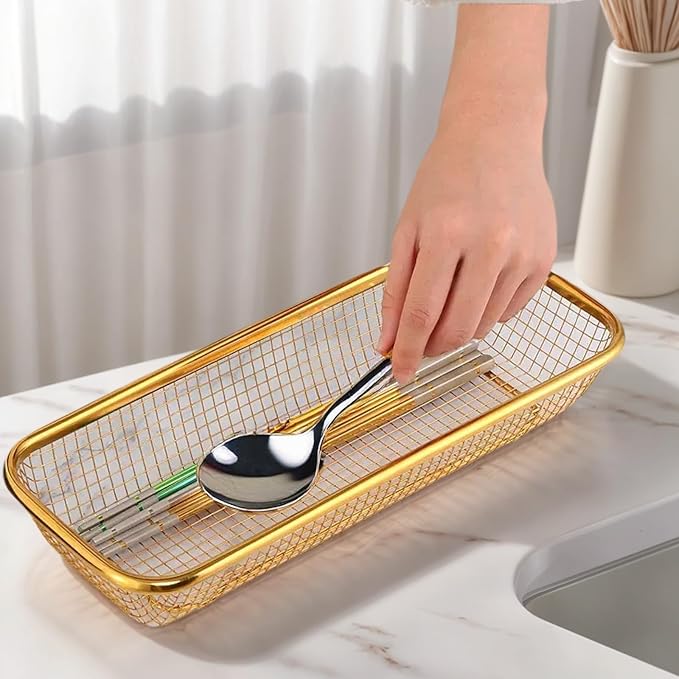 2-Pack Gold Flatware Organizer - Sturdy Mesh Design, Dishwasher-Safe & Easy-Clean Utensil Holder, Silverware Container Drawer Storage-NeatNest