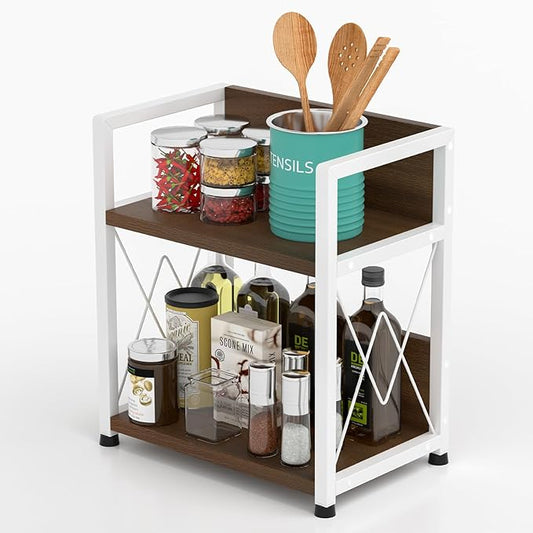 Aduanbang Coffee Bar Accessories Organizer, 2 Tier Wooden Kitchen Counter Shelf, Coffee Organizer Station for Countertop, Condiment Rack for Mugs, Cups, Cream, Syrup-NeatNest