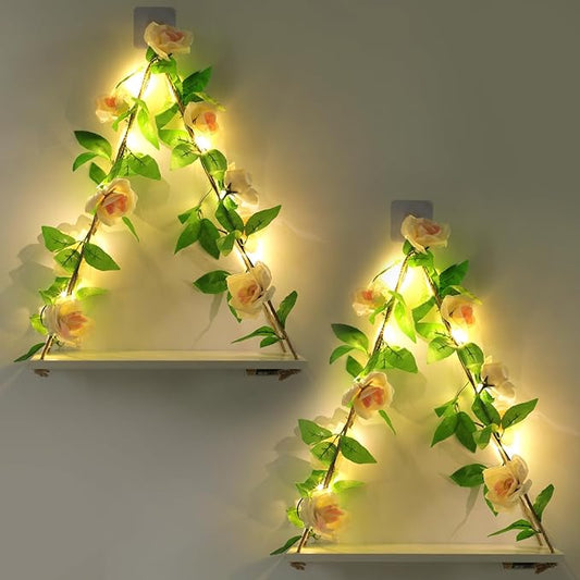 Floating Shelves for Wall,Plant Wall Decor,Hanging Shelf,Cottage Core Decor,Room Decor Aesthetic,Boho Room,Adhesive Shelves,Floating Shelves for No Drilling,Two-Piece Set(Champagne Flower)-NeatNest
