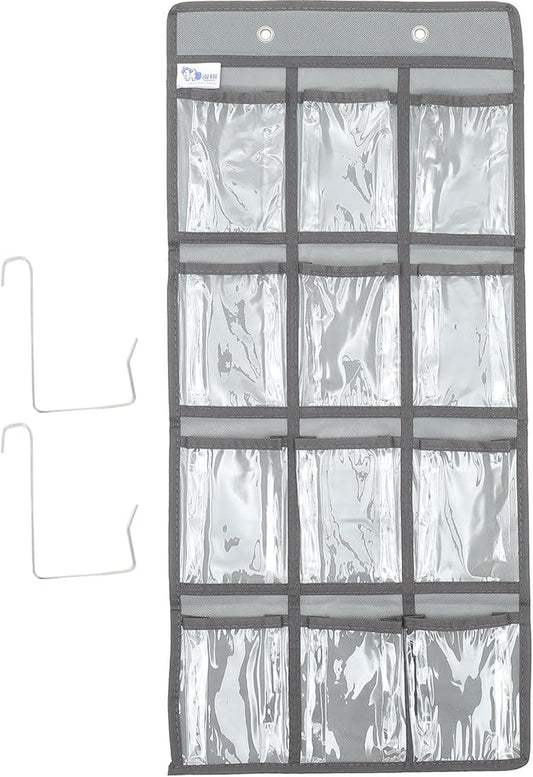 DOITOOL 12 Pockets Classroom Pocket Chart for Cell Phone Calculator Holder Over The Door Hanging Closet Jewelry Organizer Clear Pocket Chart Organizer for Classroom Cellphone Storage-NeatNest