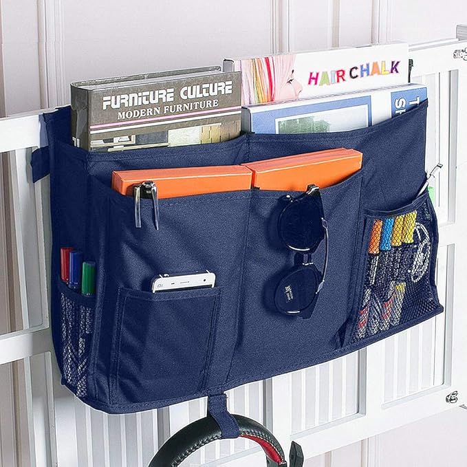 Bunk Bed Organizer, Bedside Storage Caddy, Hanging Pocket for Camp, Dorm Room, Hospital Bed Rail and More (Navy Blue)-NeatNest