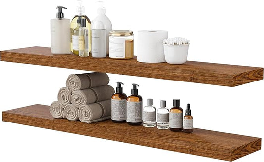BAMEOS Floating Shelves,40 in W x 8in D Wall Mounted Wooden Shelves with Invisible Brackets Set of 2, Hanging Wall Shelves Decoration for Bedroom, Bathroom, Living Room and Kitchen-NeatNest
