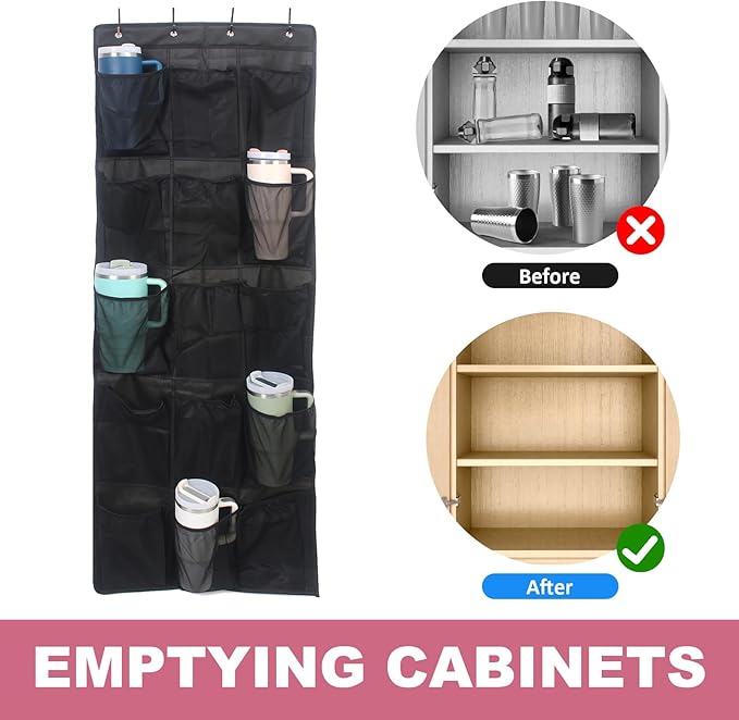 Cup Storage Organizer Compatible Stanley - 15 Large Bottle Pockets, Hanging Wall Mount for Various Sizes, Tumbler Storage Accessories-NeatNest