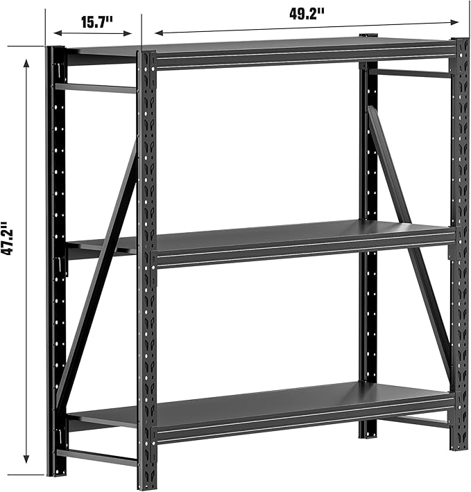 Heavy Duty Garage Shelves – Metal Shelving Unit with Adjustable 3-Tier Storage Shelves for Garage Organization, Industrial Shelving Rack for Heavy Duty Storage Needs16 D x50 W x48 H-NeatNest