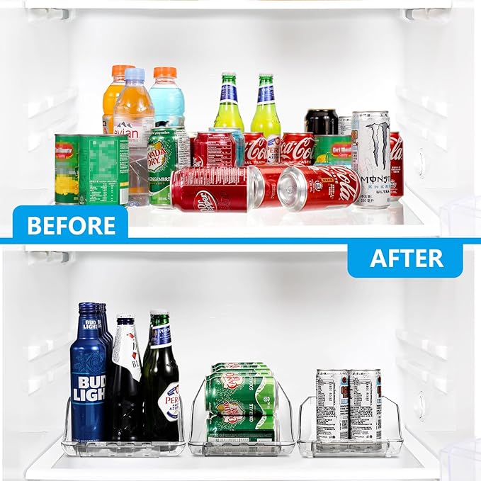 4 Packs Clear Width Adjustable Soda Can Organizer for Refrigerator Expandable Soda Can Dispenser for Beer Soda Seltzer Pop Can Soda Expand Organizer for Fridge Kitchen Pantry