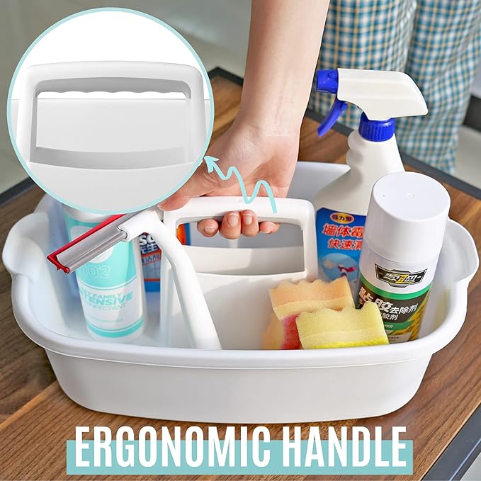 Cleaning Caddy Organizer with Handle, White Plastic Bucket for Cleaning Supplies Products, Cleaning Tool Storage Tote, 2 Pack-NeatNest