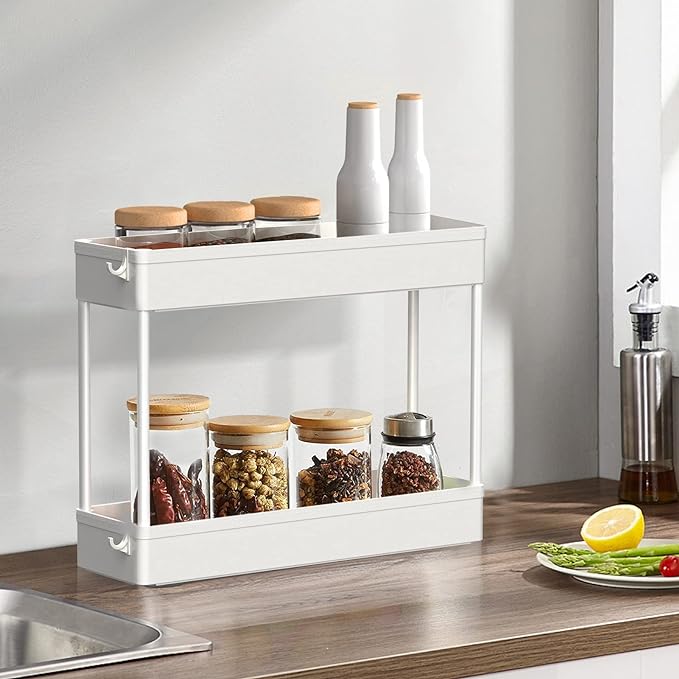 SPACELEAD Slim Storage Cart 4 Tier,Bathroom Organizer Rolling Utility, Mobile Shelving Unit Slide Out for Office, Kitchen, Laundry Room & Narrow Places,White-NeatNest