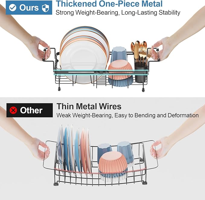 iSPECLE in Sink Dish Drying Rack with Mat, Capacity Expandable Small Dish Rack Over Sink, Black