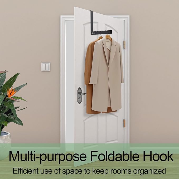 2 Pack Over The Door Hooks Hanger, Sturdy Foldable Over Door Drying Rack for Clothes, Coats, and Towels, Bedroom Bathroom, Black