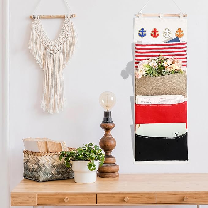 Fish Extender Cruise Gift Hanging Organizer with 4 Pockets and 4 Pcs Iron on Anchor Patches Cabin Door Hanger Storage Bag 2025 FE for Exchange Gifts and Pixie Dusting(Orange,White,Red,Blue)-NeatNest