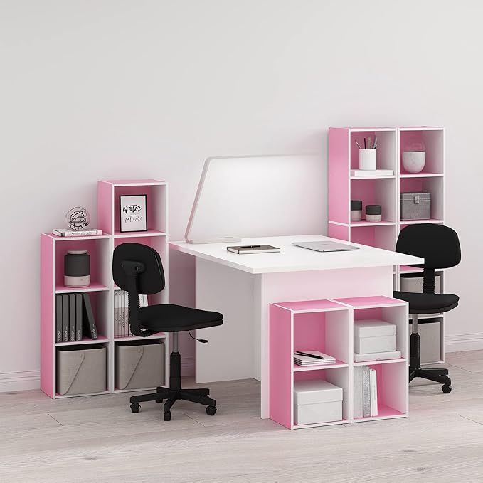 Furinno Luder Bookcase / Book / Storage, 5-Tier Cube, Pink/White-NeatNest