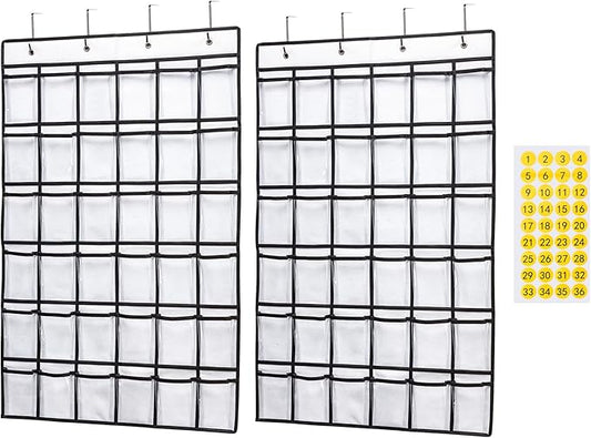2 Pack 36 Pockets Classroom Pocket Chart for Cell Phone Calculator Holder,Clear Pocket Chart Organizer for Classroom Cellphone Storage with 36 Number Sticker Size:38.5x25.7 Inch (White-2pack)-NeatNest