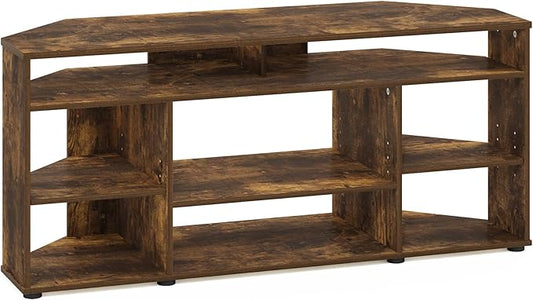 Furinno Besi No Tools Assembly Industrial Style TV Stand, Entertainment Center for 50 inch TV, Amber Pine/Black-NeatNest