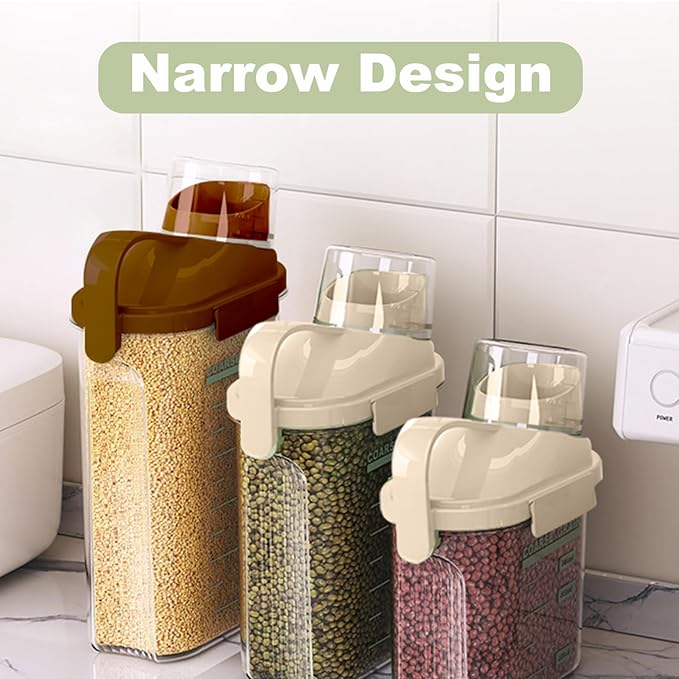 3 Pack Airtight Food Storage Containers Cereal & Dry Food Storage Container Set with Handles and Lids Clear Plastic Containers for Kitchen Cabinet Pantry Organization, 5.51LBS Rice Dispenser, Bpa Free-NeatNest