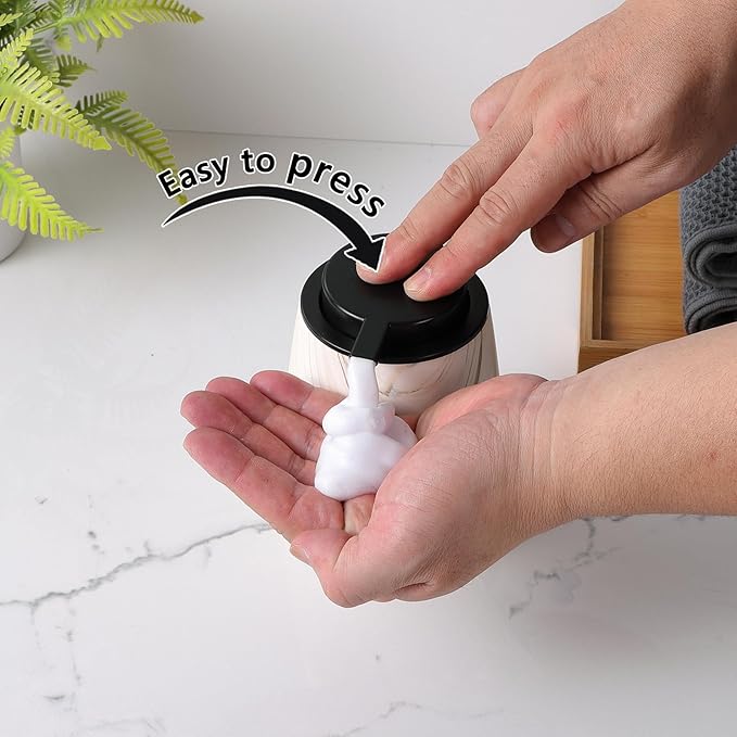 12Oz Foam Hand Soap Dispenser - Modern Ceramic Foaming Soap Dispenser with Easy-to-Press Pump, Reusable and Refillable Liquid Dish Soap Dispensers for Bathroom & Kitchen, Marble Brown-NeatNest