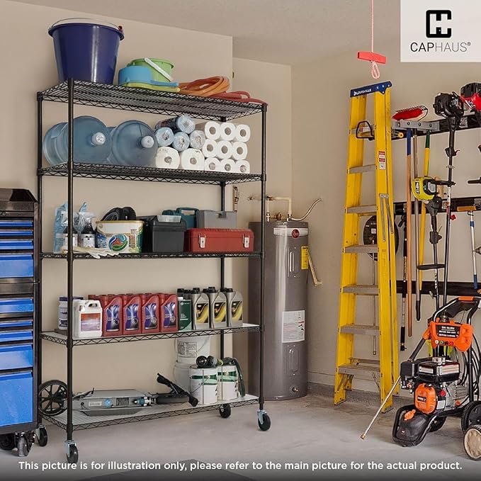 CAPHAUS NSF Commercial Grade Heavy Duty Wire Shelving w/Wheels, Leveling Feet & Liners, Storage Metal Shelf, Garage Shelving Storage, Utility Wire Rack Storage Shelves, 36 x 18 x 76 4-Tier No Liner-NeatNest