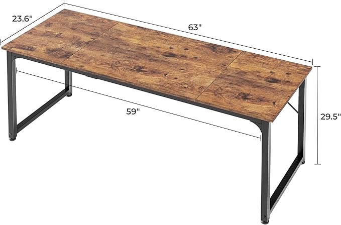 Huuger Computer Desk, 63 Inch Office Desk, Gaming Desk with Storage, Writing Desk Work Desk for Home Office, Study, Modern Simple Desk, Large Legroom, Metal Frame, Rustic Brown-NeatNest