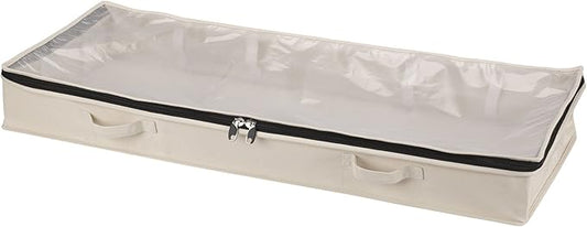 Household Essentials Cedarline Under Bed Storage Bag, Heavy-Duty Cotton Canvas, Textured PEVA Top with Durable 3-Sided Zipper, Front Handles, Foldable, Space-Saving, Natural-NeatNest