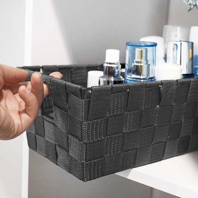 homyfort Woven Shelf Storage Tote Basket Bins Container, Storage Boxes Cube Organizer with Built-in Handles for Bedroom, Office, Closet, Clothes, Kids Room, Nursery 3pk(Grey)-NeatNest