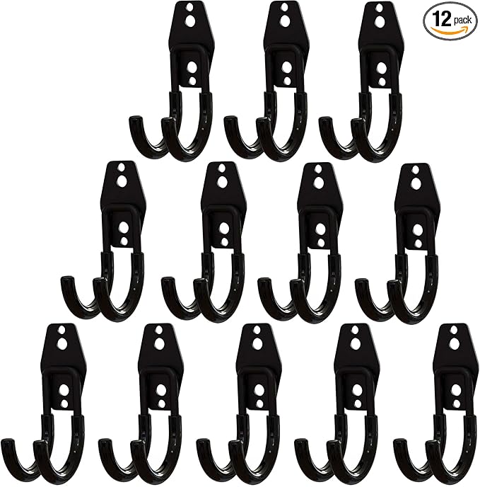 Garage Storage Utility Hooks 12 Pack, Small J Shaped Steel Heavy Duty Hanger, Anti-Slip Coating Wall Mounted Storage System, Power and Garden Tool Organizer, Ladders, Ropes, Hose, Bulk Items-NeatNest