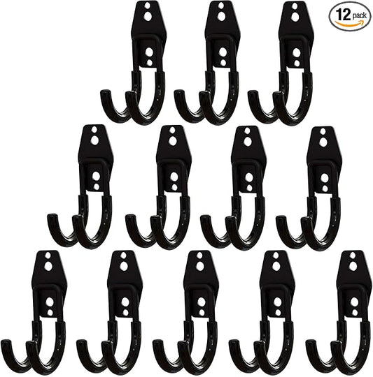 Garage Storage Utility Hooks 12 Pack, Small J Shaped Steel Heavy Duty Hanger, Anti-Slip Coating Wall Mounted Storage System, Power and Garden Tool Organizer, Ladders, Ropes, Hose, Bulk Items-NeatNest