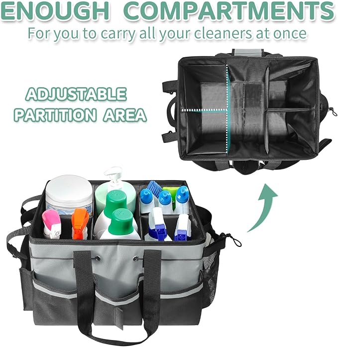 Boczif Cleaning Caddy Bag Wearable, Supplies Organizer With Handle, Shoulder Straps & Detachable Divide, Tool Organizers Tote for Cleaners & Housekeepers (Grey)-NeatNest