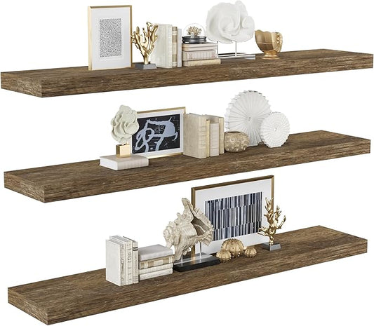 BAMEOS Floating Shelves,40 in W x 8in D Wall Mounted Wooden Shelves with Invisible Brackets Set of 3, Hanging Wall Shelves Decoration for Bedroom, Bathroom, Living Room and Kitchen-NeatNest